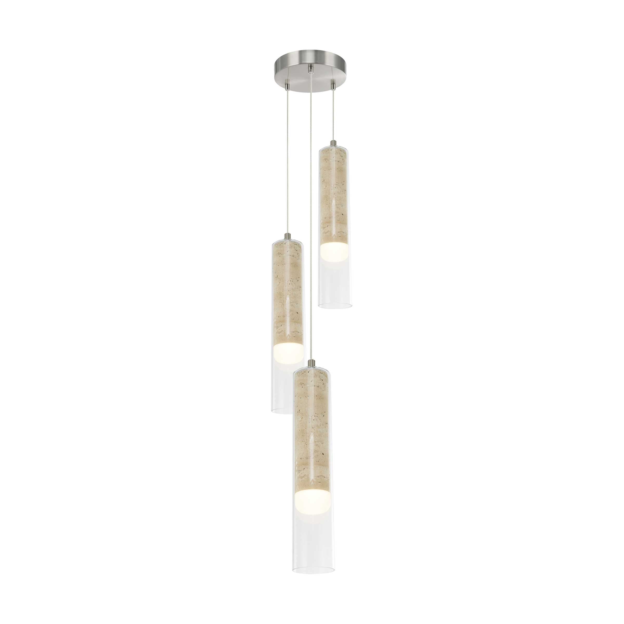 Suspension ZARA en nickel brossé et travertin — AC5103BN — Luminaire Expert