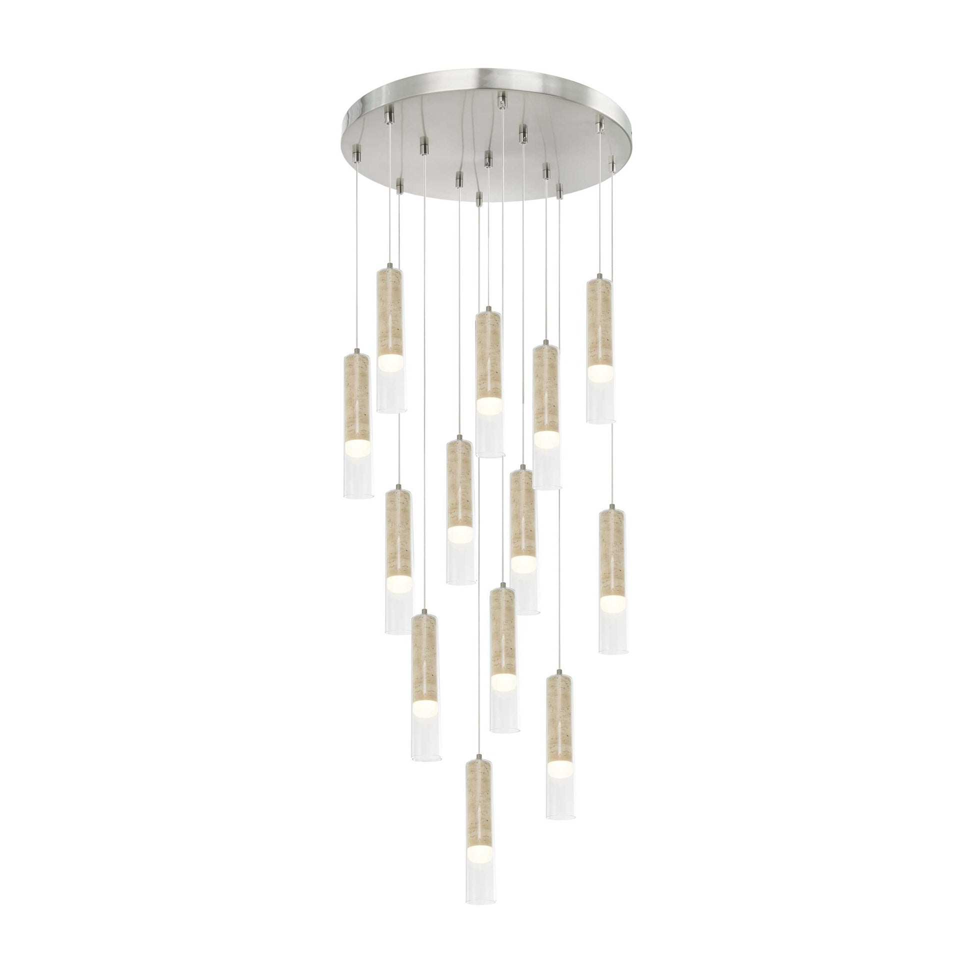 Suspension ZARA en nickel brossé et travertin — AC5104BN — Luminaire Expert