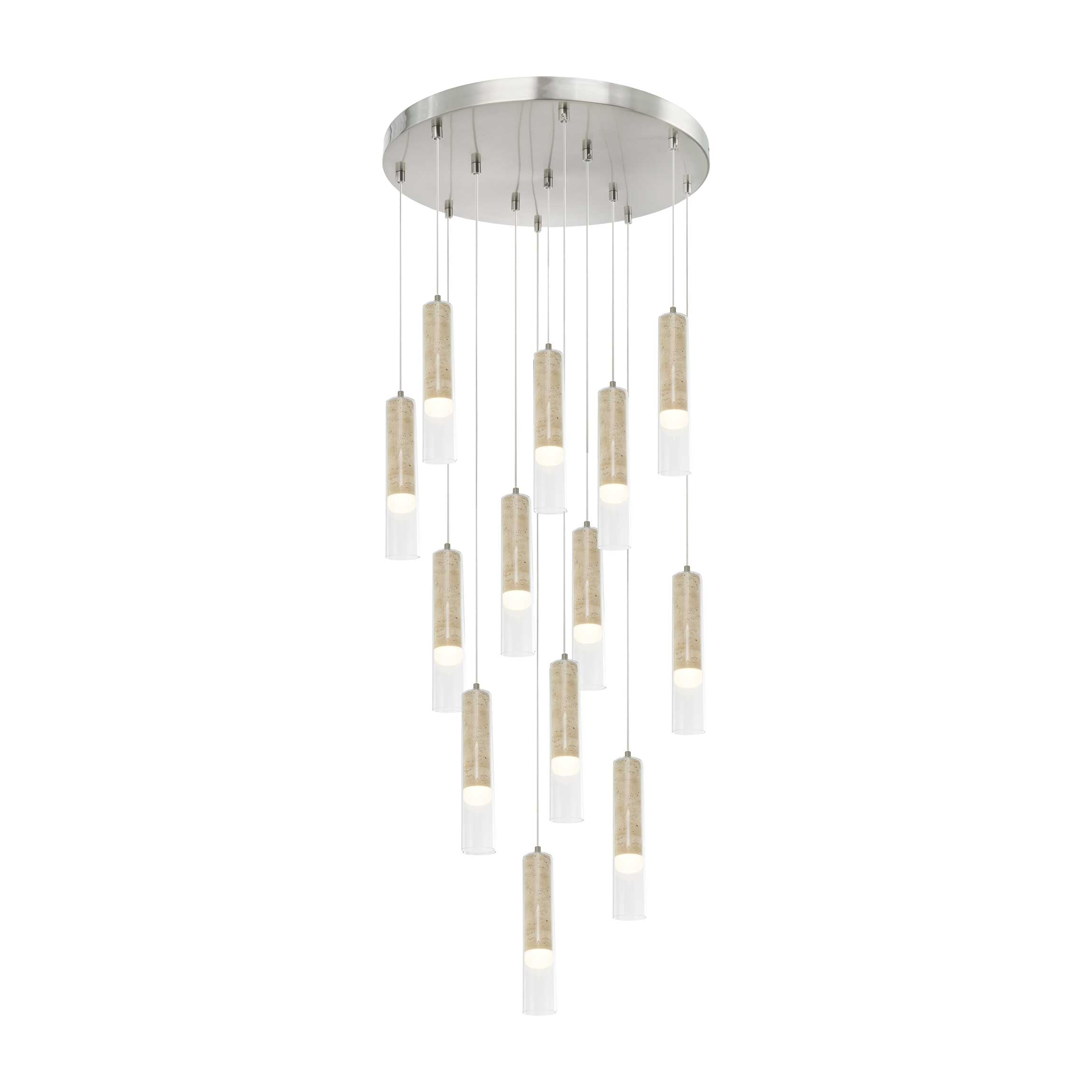 Suspension ZARA en nickel brossé et travertin — AC5104BN — Luminaire Expert