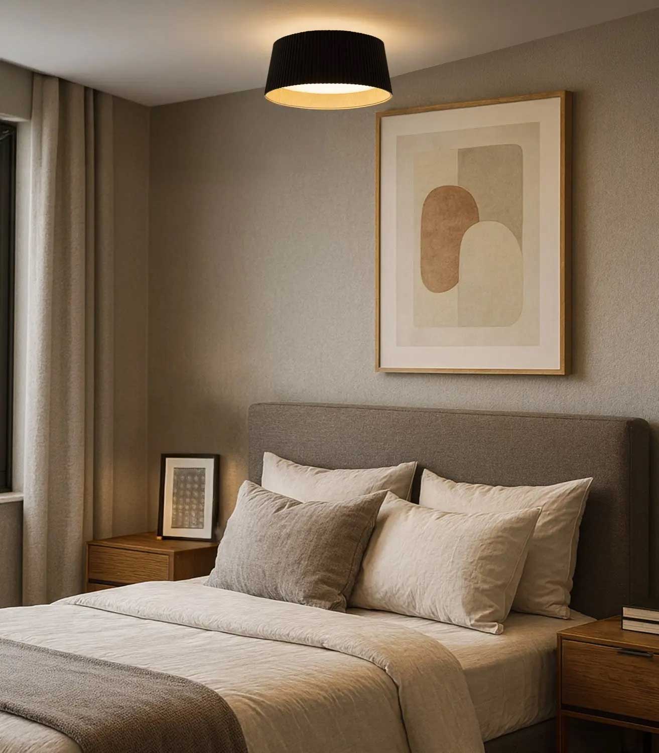 Plafonnier MIRA en noir mat et imitation bois — LFM344A18BKW — Luminaire Expert
