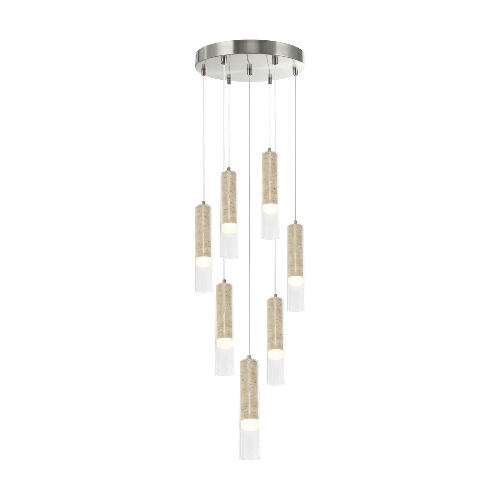 Suspension ZARA en nickel brossé et travertin — AC5107BN — Luminaire Expert