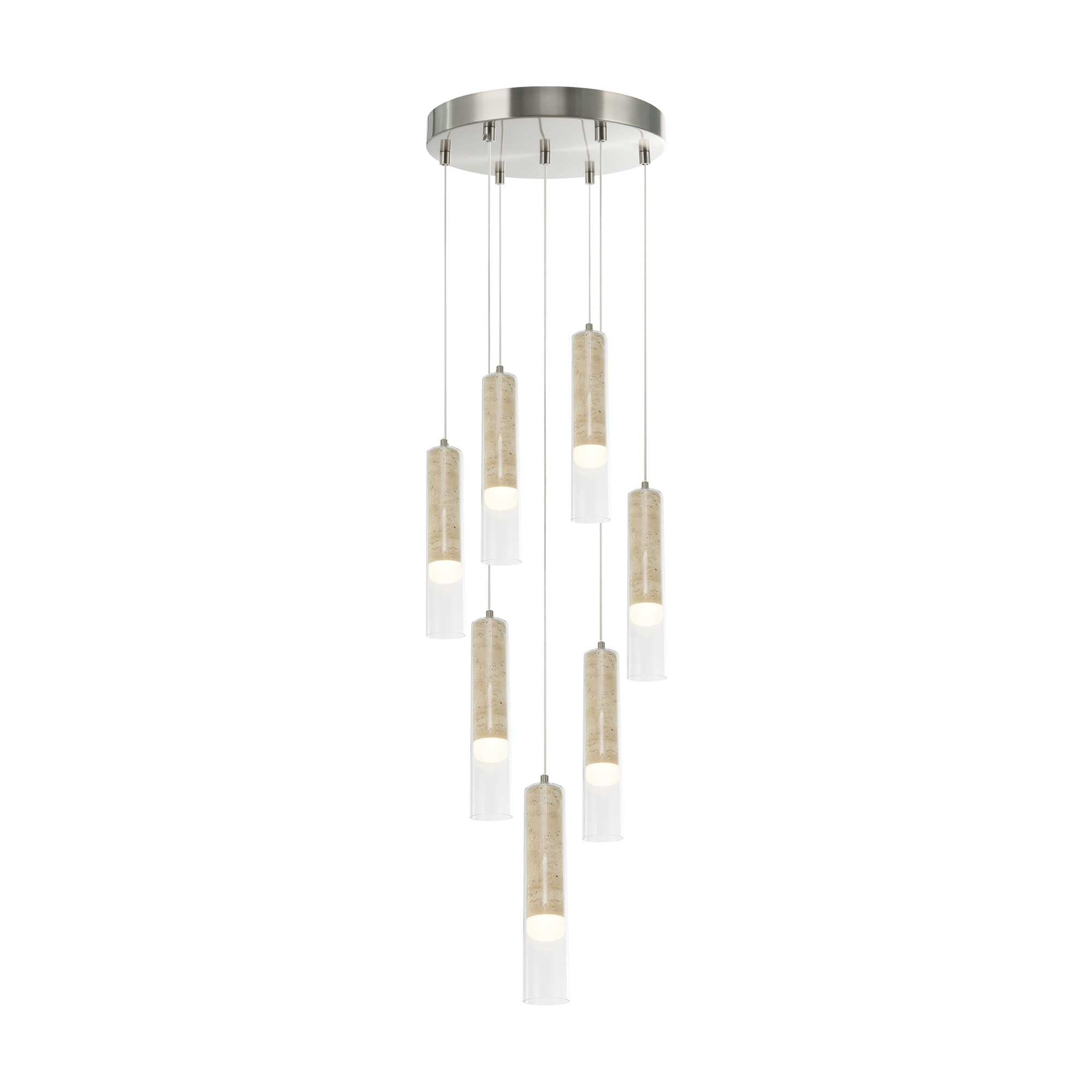 Suspension ZARA en nickel brossé et travertin — AC5107BN — Luminaire Expert