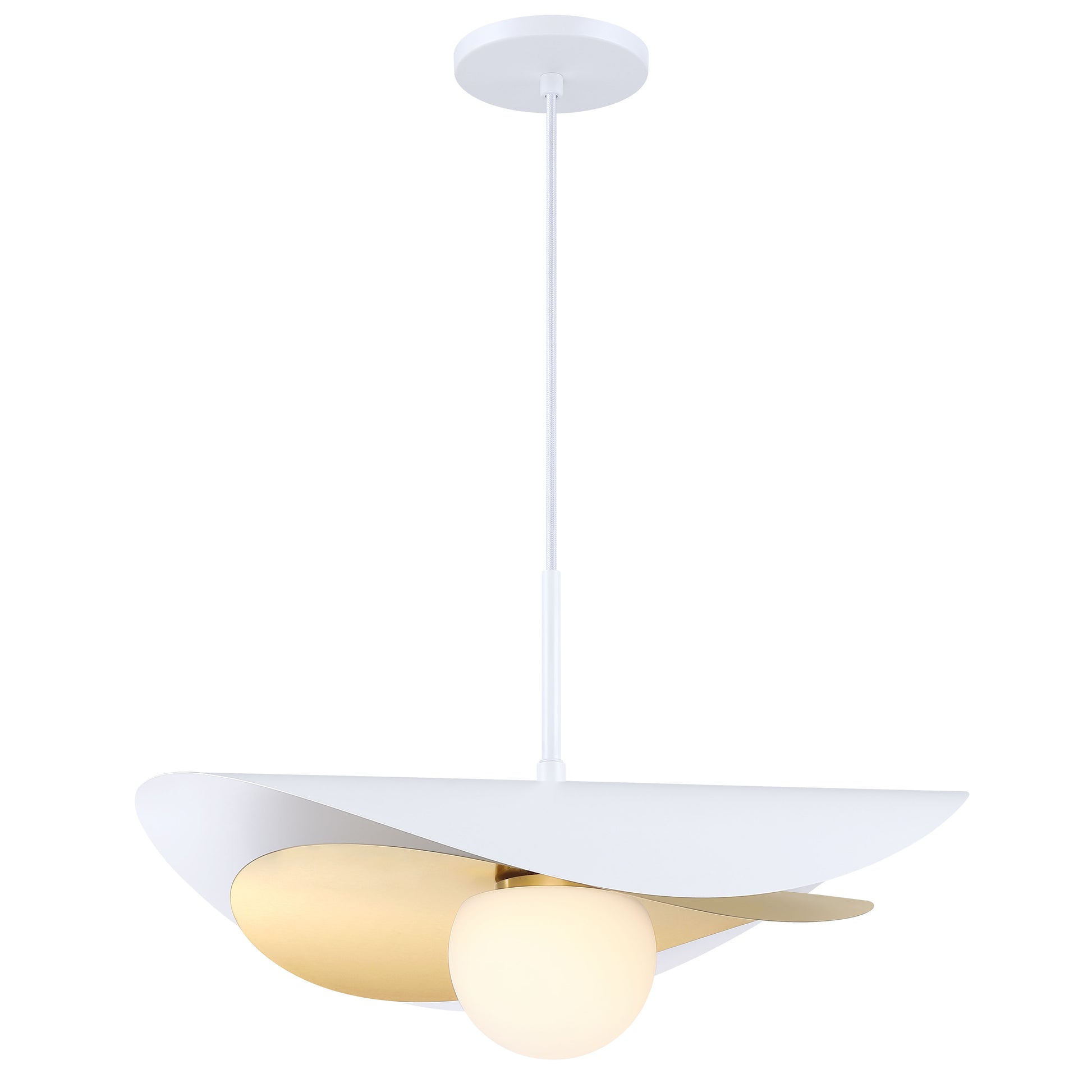 Suspension PAVEN en blanc mat et laiton vieilli — PVN-2012LEDP-MW-AGB — Luminaire Expert