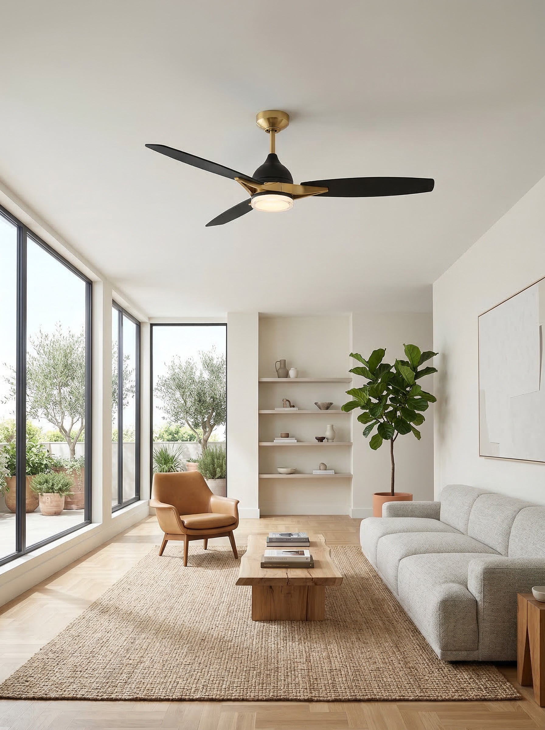 Ventilateur de plafond NOVUM en noir et laiton — AC31656-BLK/BRS — Luminaire Expert