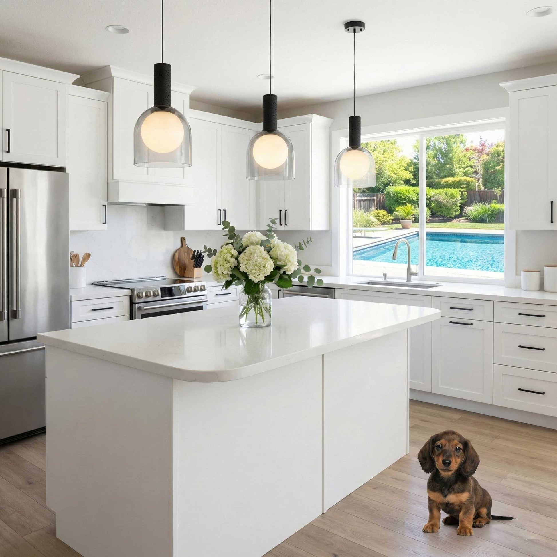 Suspension JUNA en noir et travertin — SC13380BK — Luminaire Expert
