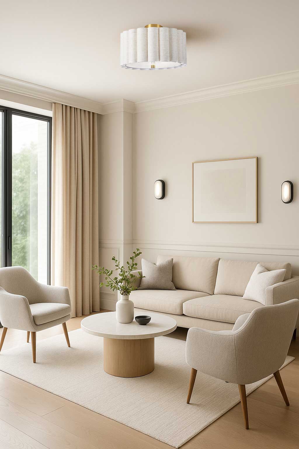 Semi-plafonnier PACIFICA en laiton vieilli et beige — PCA-163SF-AGB-FX — Luminaire Expert