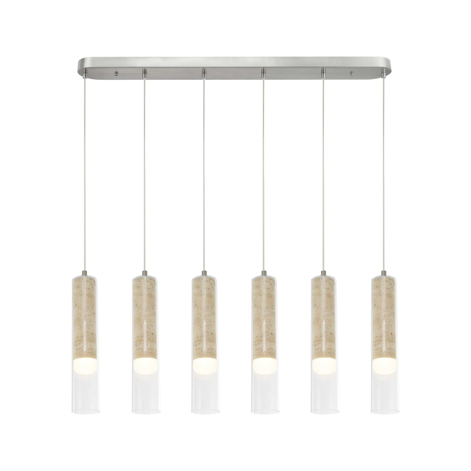 Suspension ZARA en nickel brossé et travertin — AC5106BN — Luminaire Expert