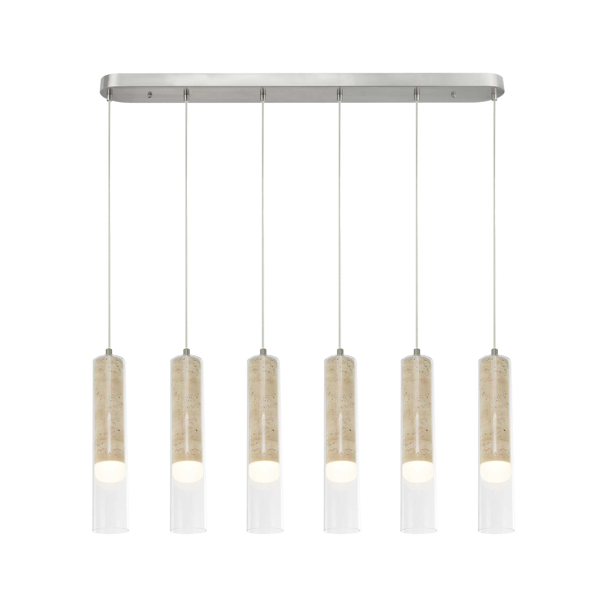 Suspension ZARA en nickel brossé et travertin — AC5106BN — Luminaire Expert