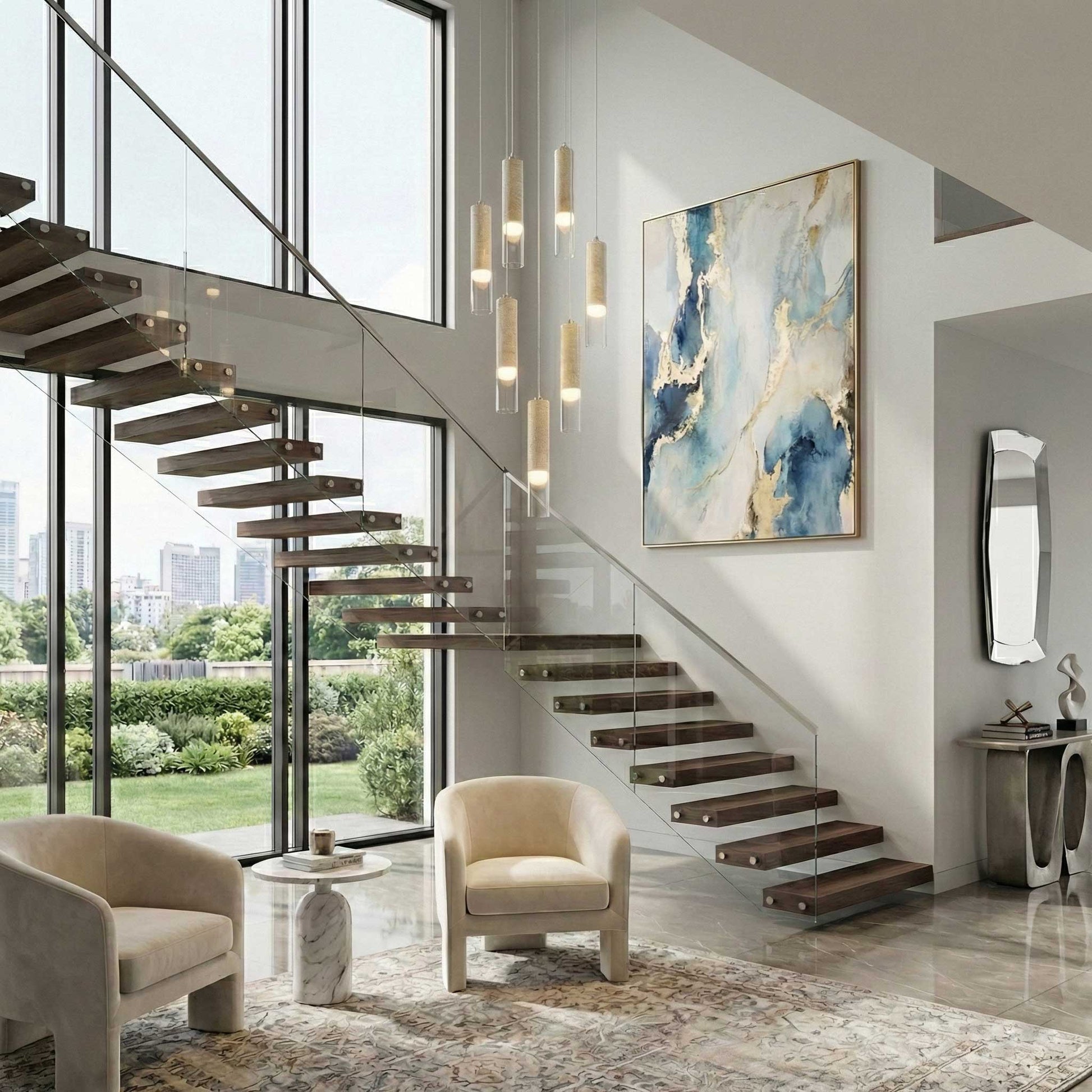 Suspension ZARA en nickel brossé et travertin — AC5107BN — Luminaire Expert