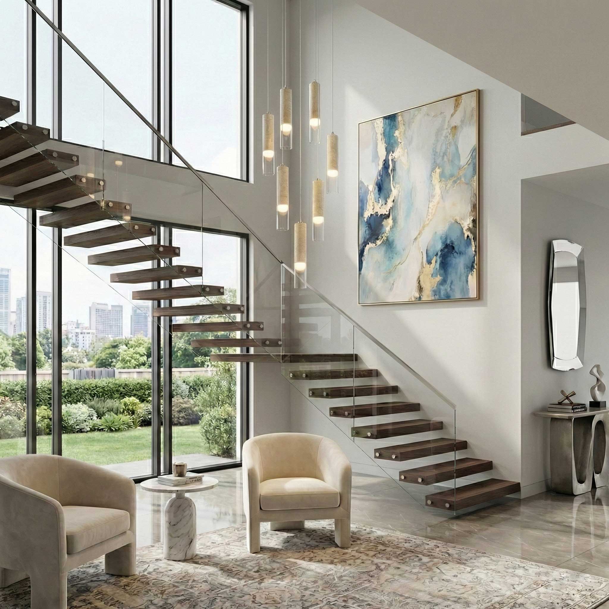 Suspension ZARA en nickel brossé et travertin — AC5107BN — Luminaire Expert