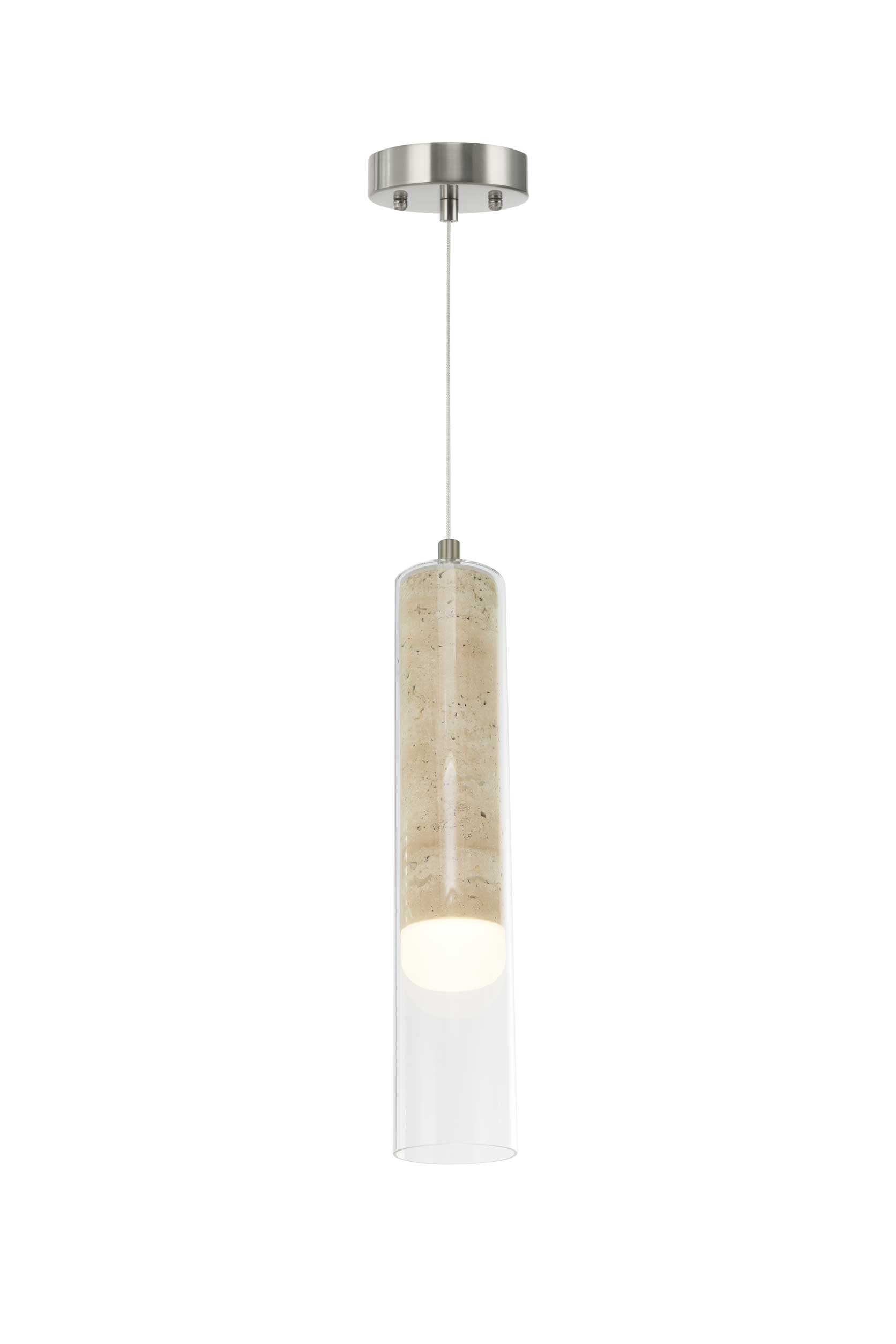 Suspension ZARA en nickel brossé et travertin — AC5100BN — Luminaire Expert