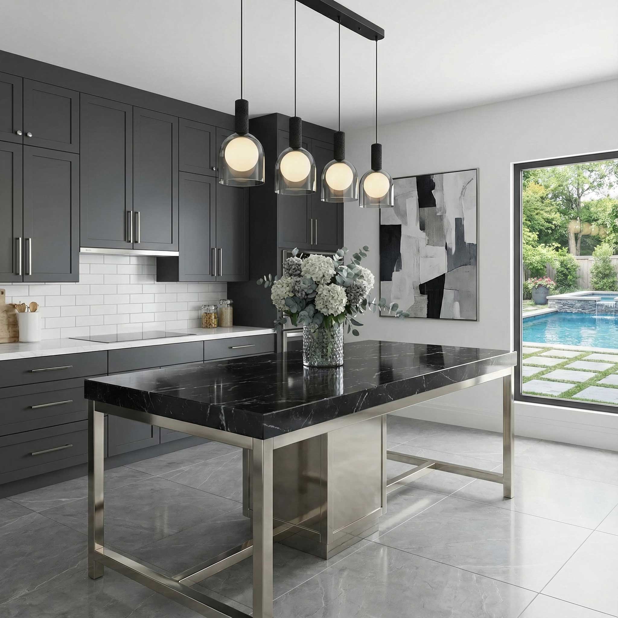 Suspension JUNA en noir et travertin — SC13384BK — Luminaire Expert