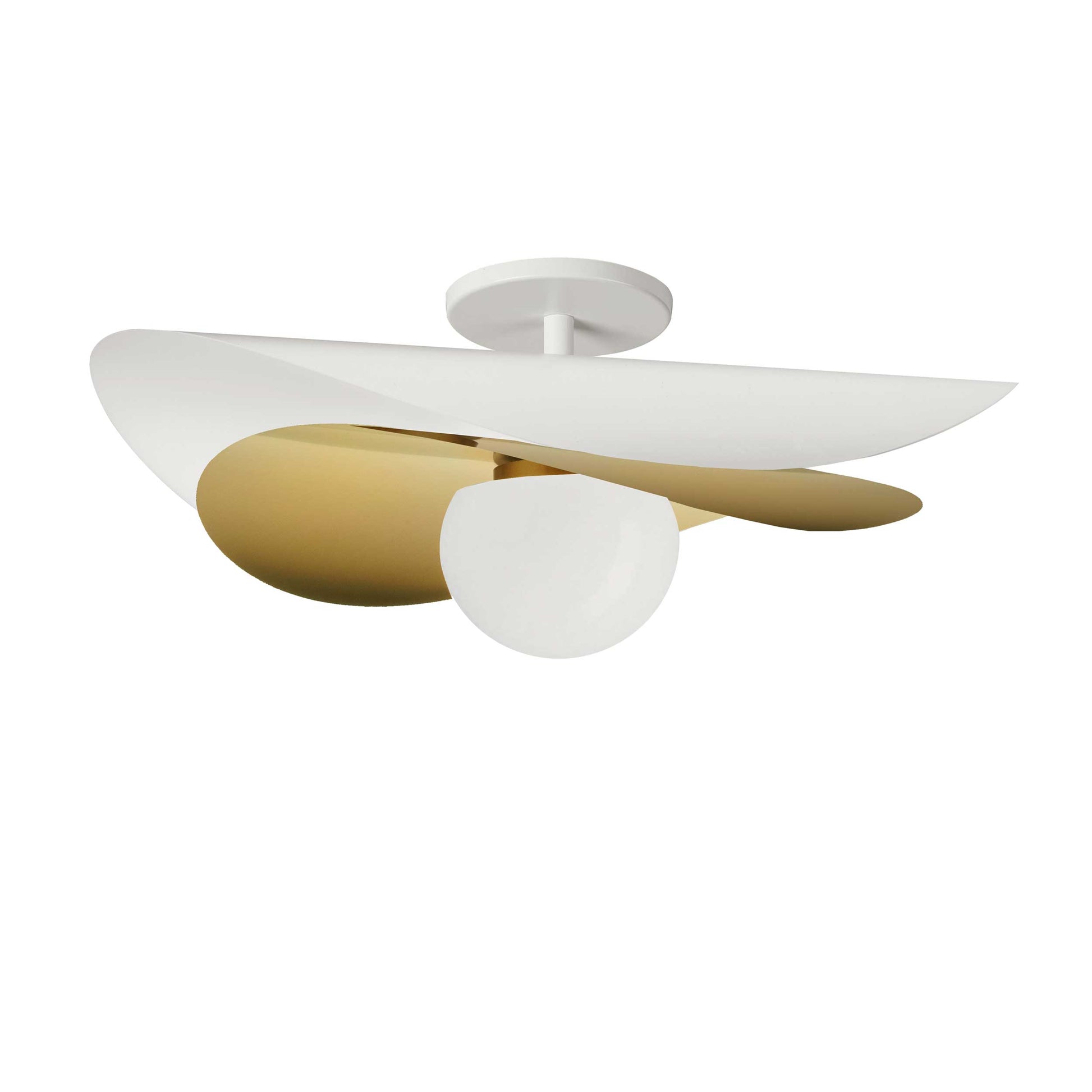 Semi-plafonnier PAVEN en blanc mat et laiton vieilli — PVN-2012LEDSF-MW-AGB — Luminaire Expert