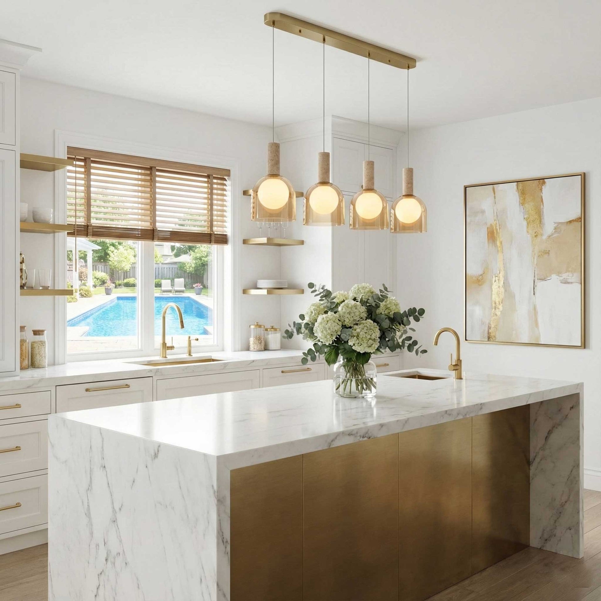 Suspension JUNA en laiton et travertin — SC13384BR — Luminaire Expert