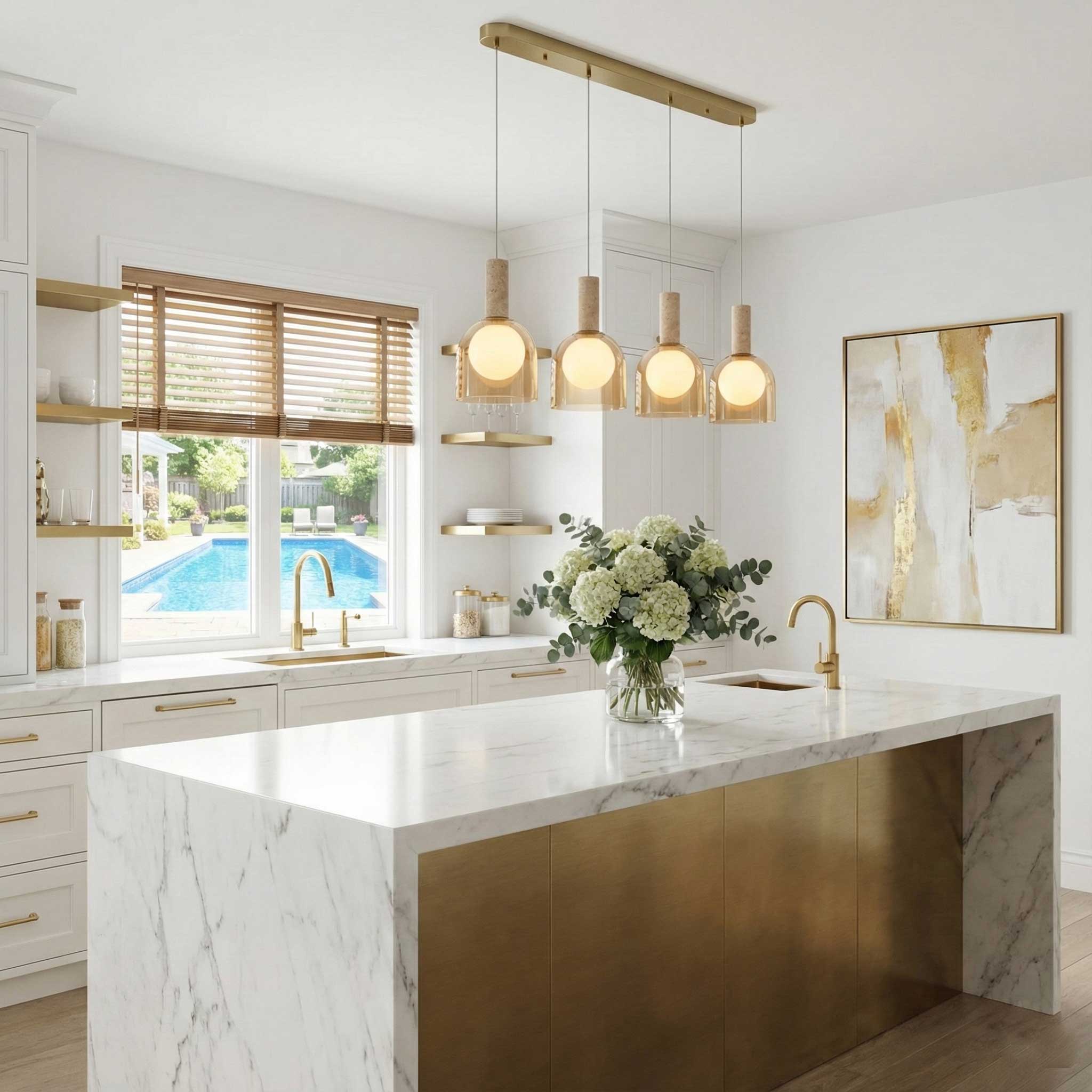 Suspension JUNA en laiton et travertin — SC13384BR — Luminaire Expert