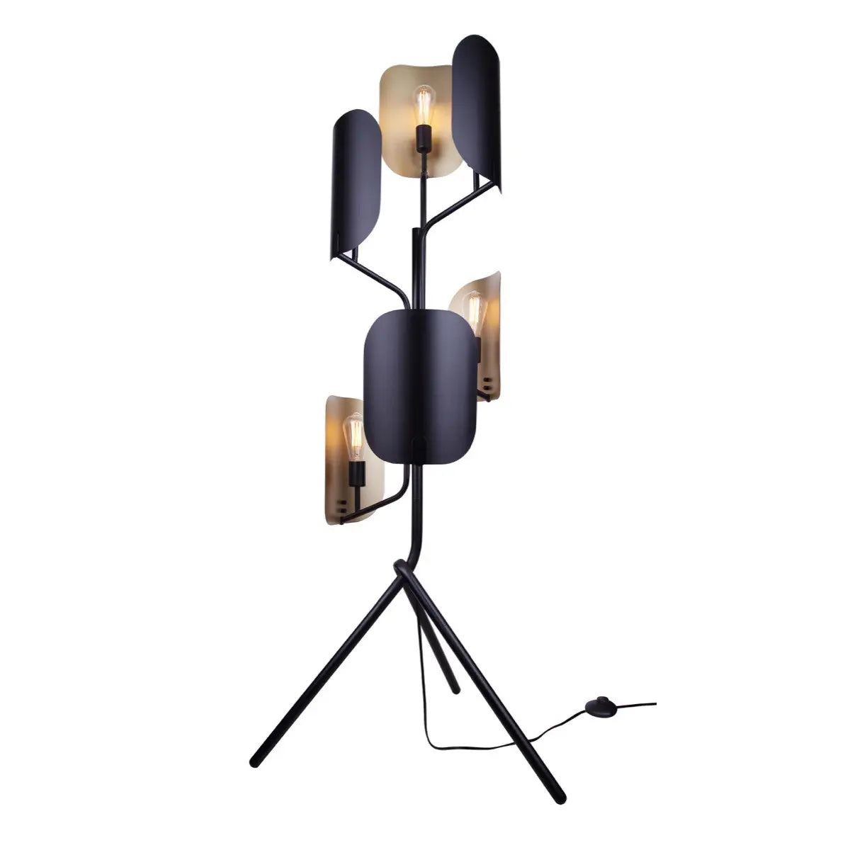 Lampe de plancher ZYRIC en noir mat et or peint — IFL2280B67BKG — Luminaire Expert
