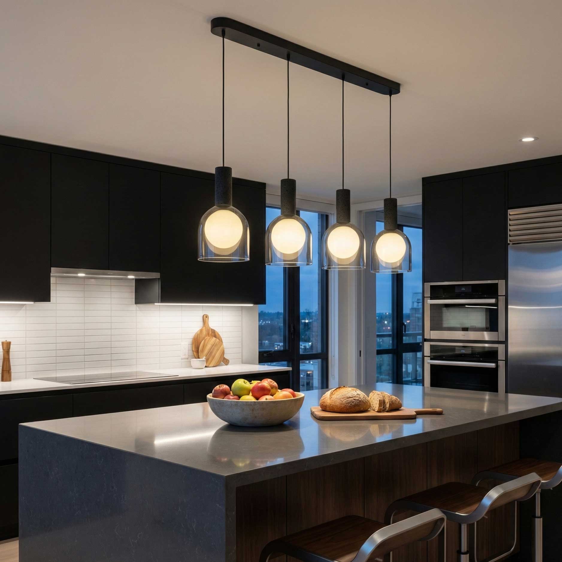 Suspension JUNA en noir et travertin — SC13384BK — Luminaire Expert