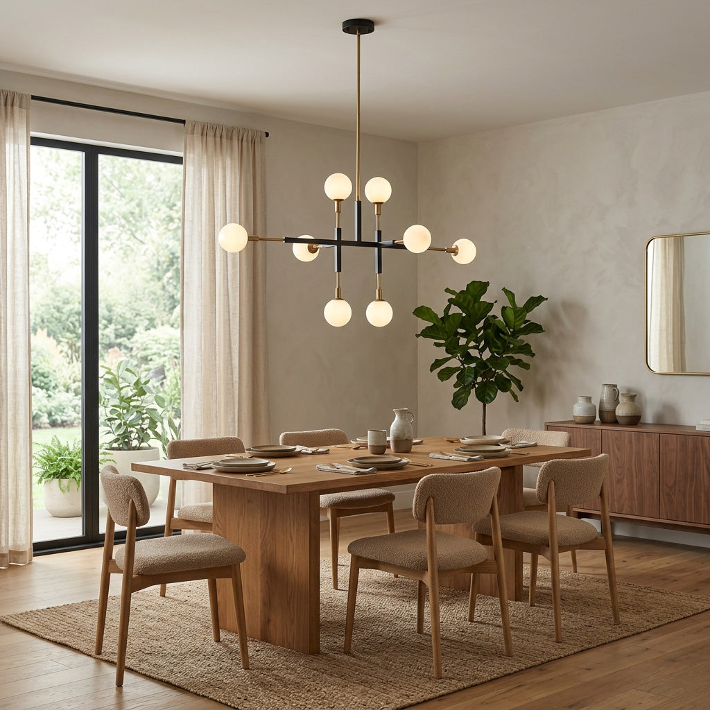 Suspension AMBIENCE en noir et laiton — PF100-8L-BLK/BRS — Luminaire Expert
