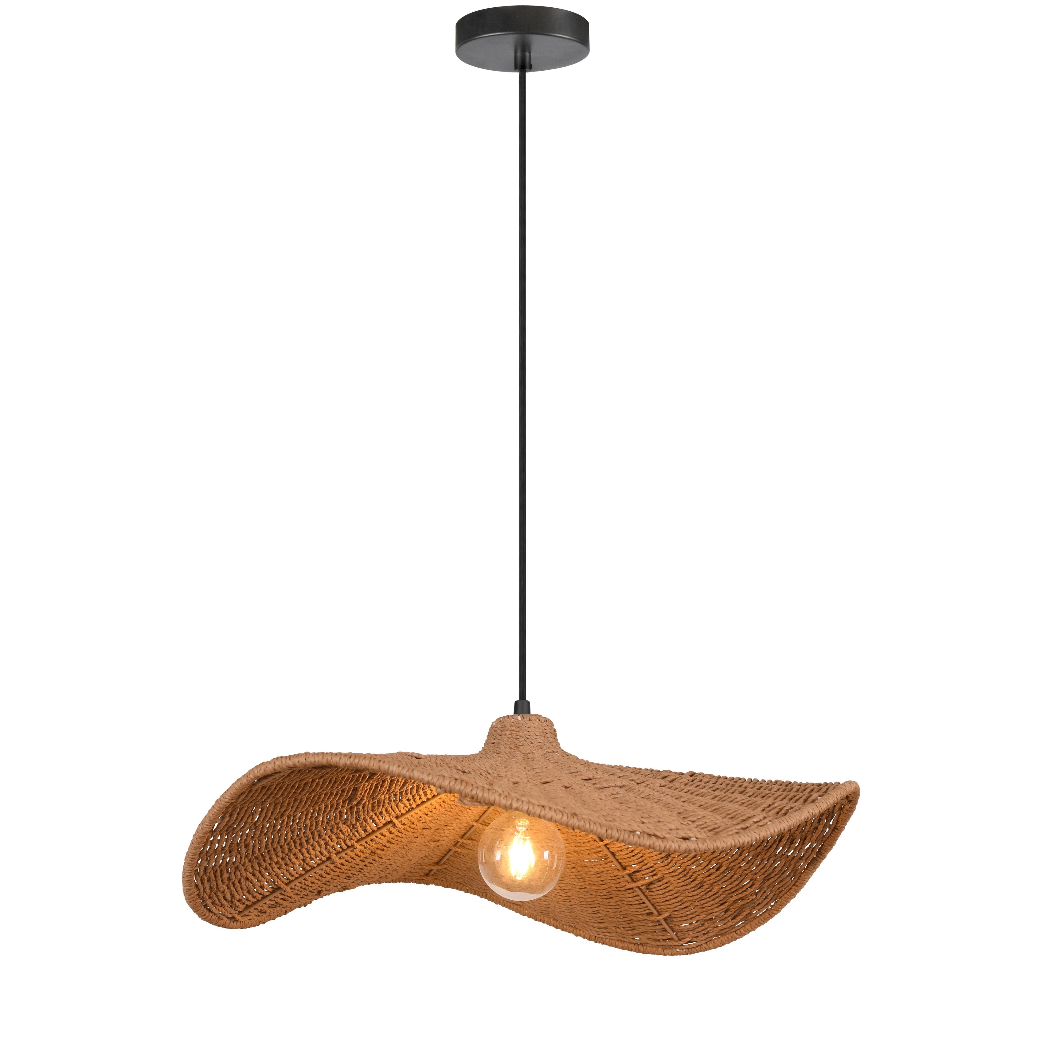 Suspension SELMA en noir mat et osier naturel — Dainolite | Luminaire Expert