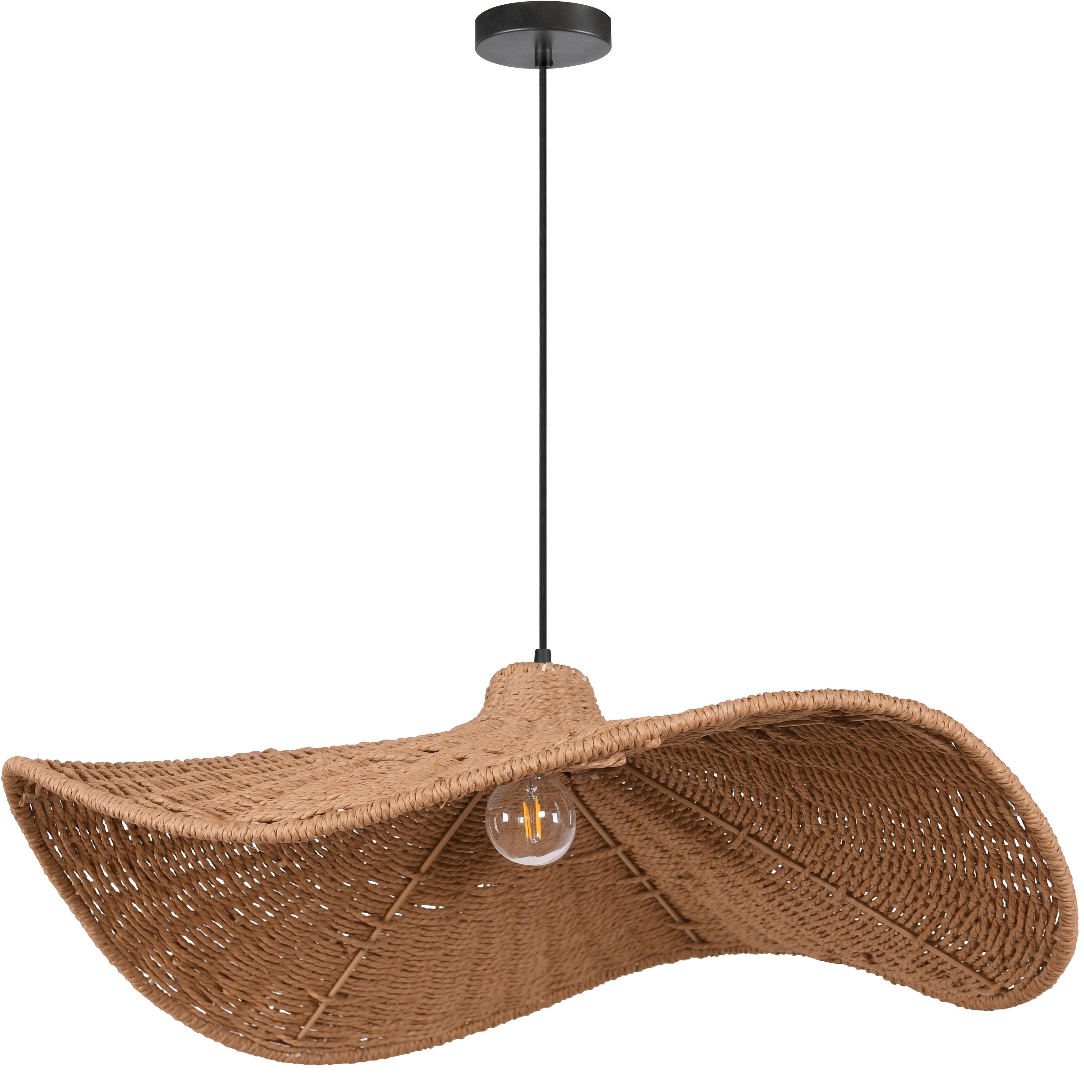 Suspension SELMA en noir mat et osier naturel — Dainolite | Luminaire Expert