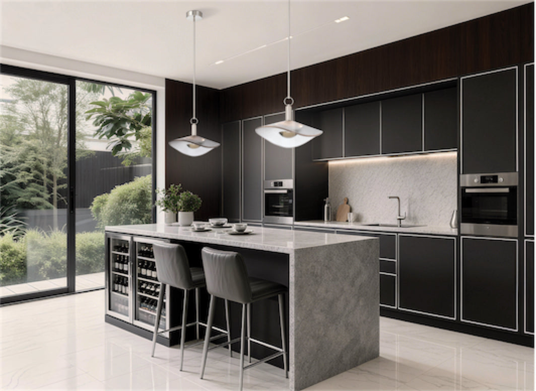 Suspension NOVELLA en nickel poli — 207394A — Luminaire Expert