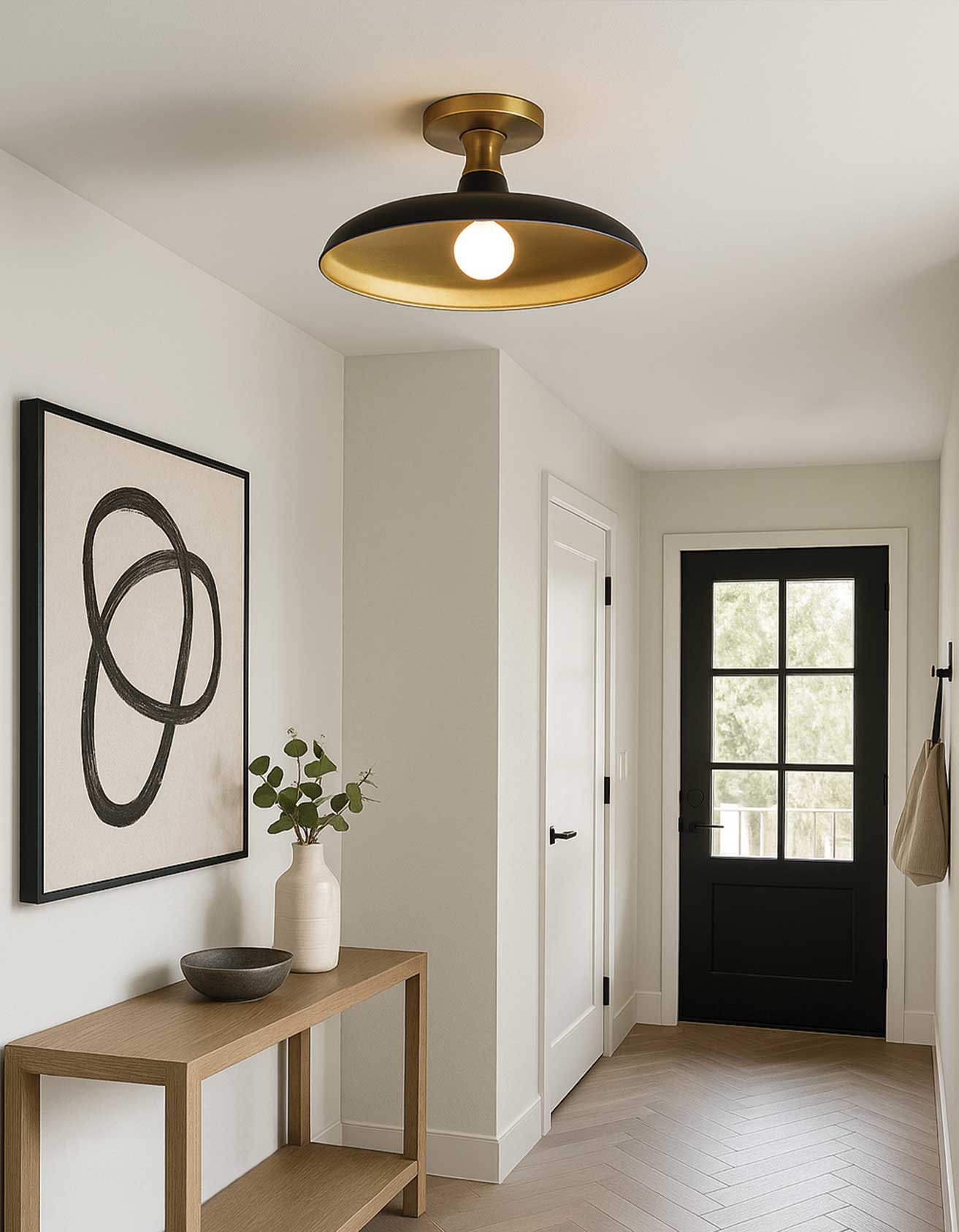 Plafonnier QUENTIN en noir mat et laiton vieilli — QTN-121SF-MB-AGB — Luminaire Expert