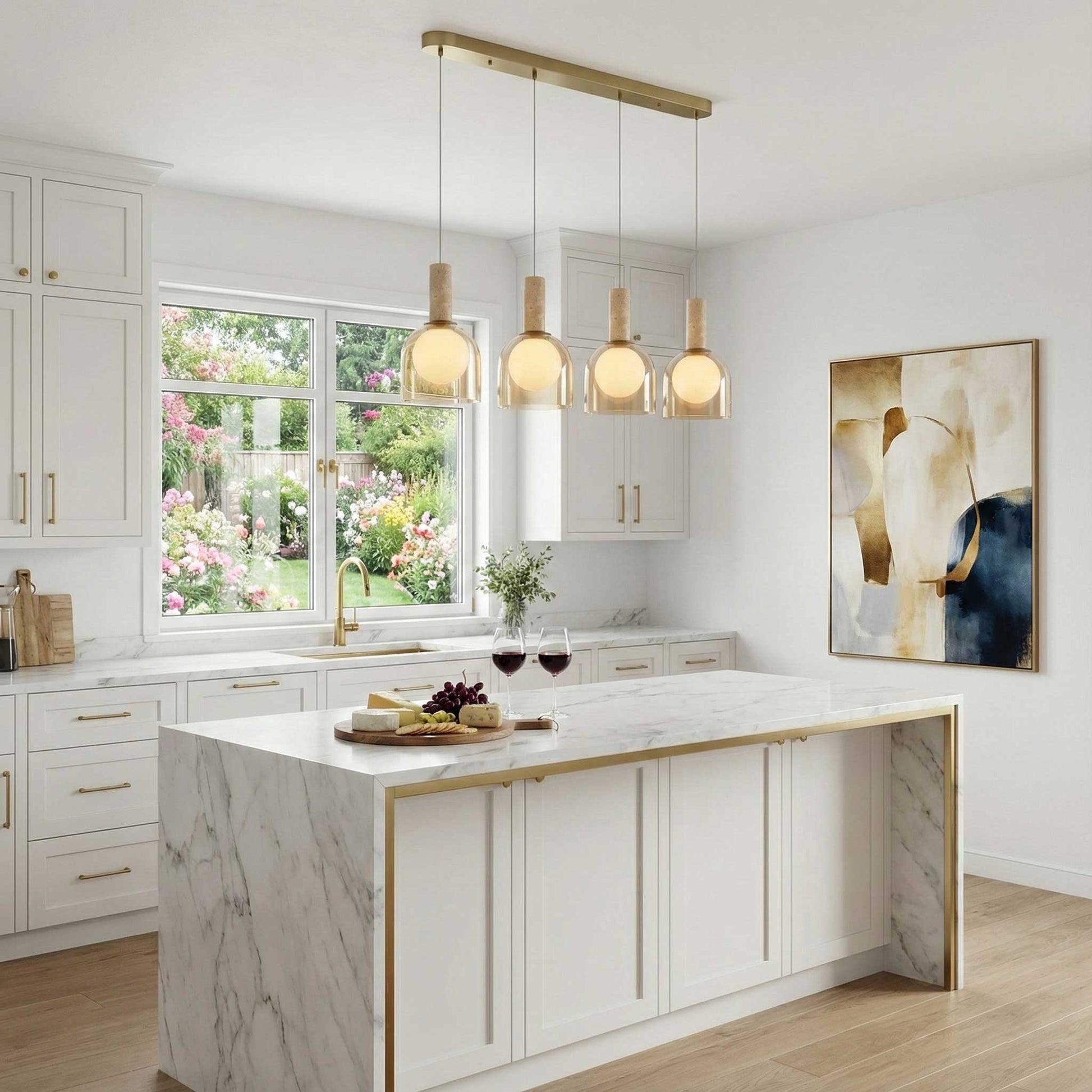 Suspension JUNA en laiton et travertin — SC13384BR — Luminaire Expert