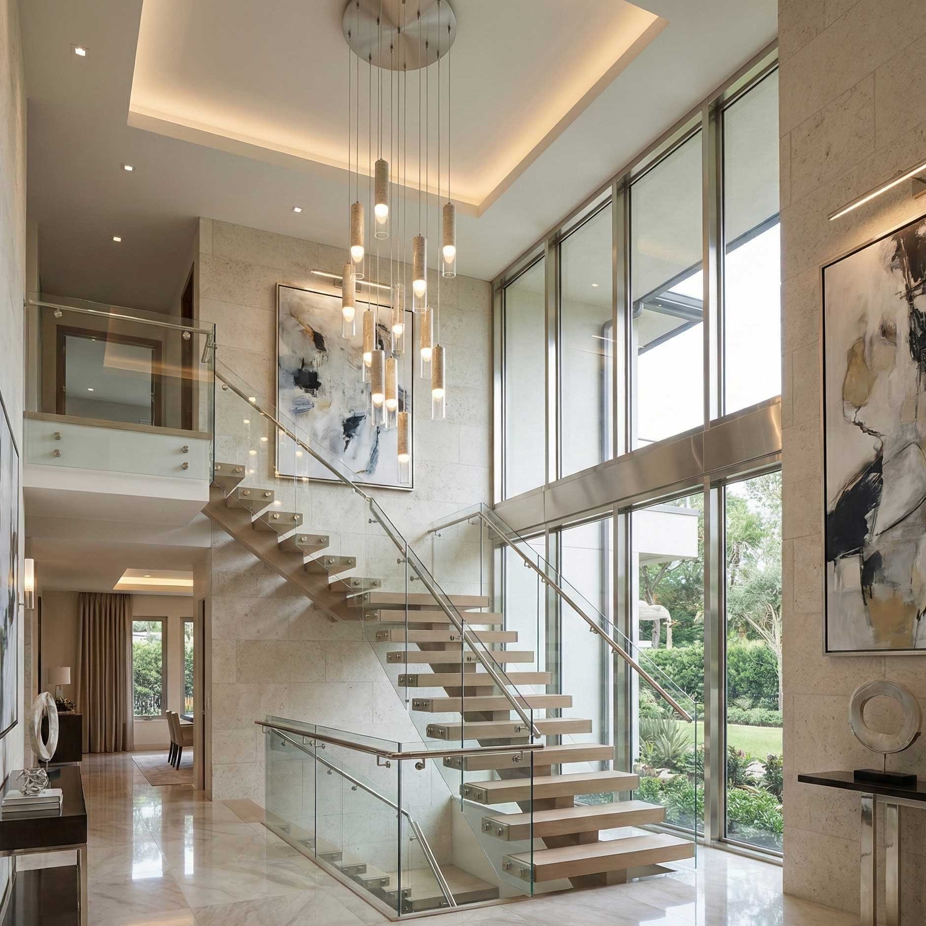 Suspension ZARA en nickel brossé et travertin — AC5104BN — Luminaire Expert