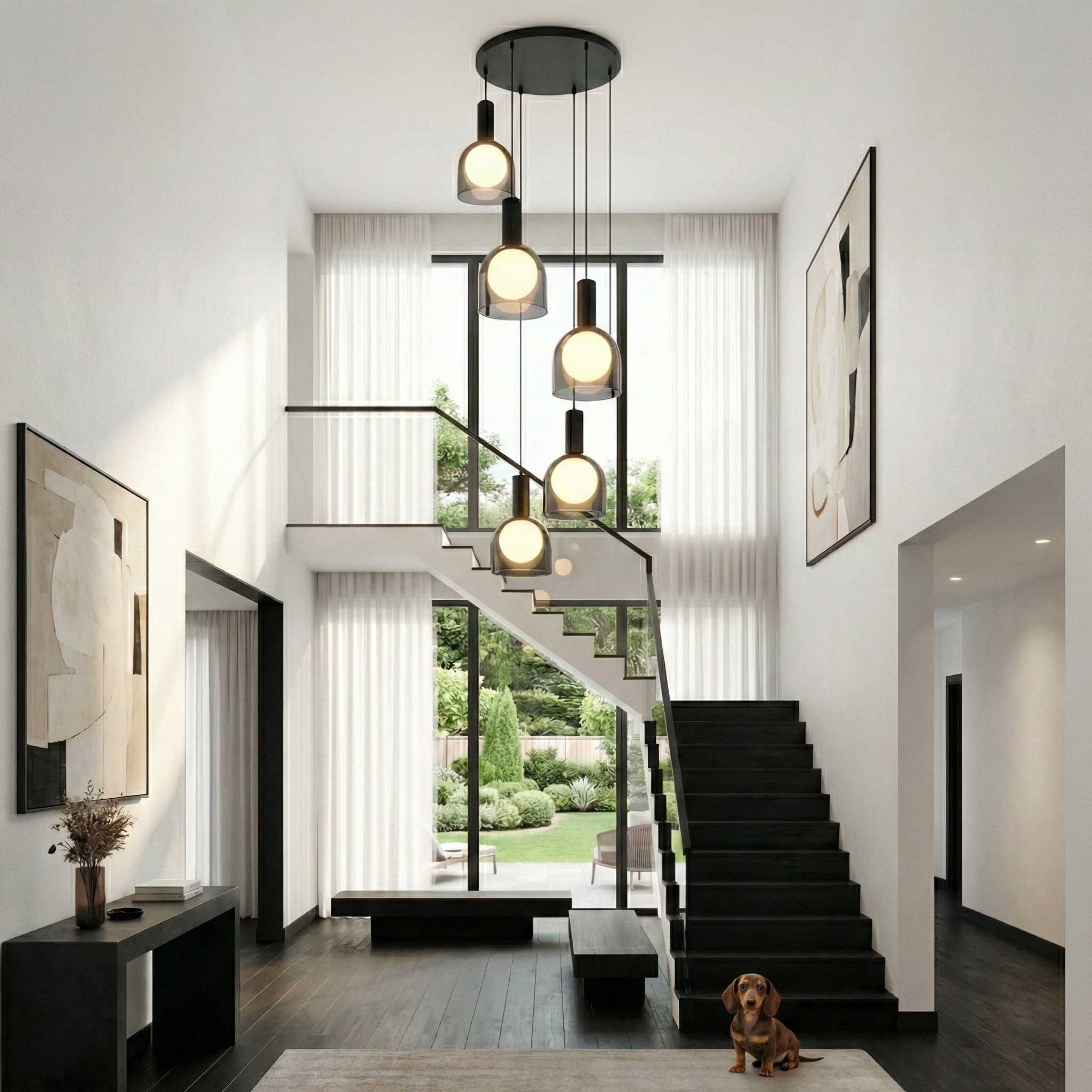 Suspension JUNA en noir et travertin — SC13386BK — Luminaire Expert