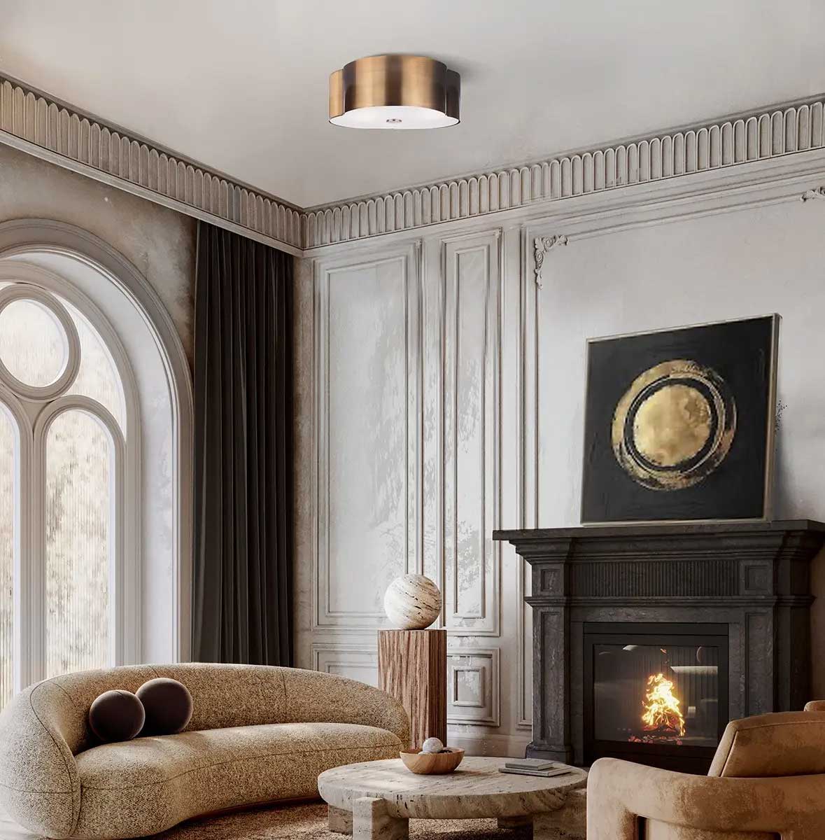 Plafonnier ETTA en doré — IFM2250B14GD — Luminaire Expert