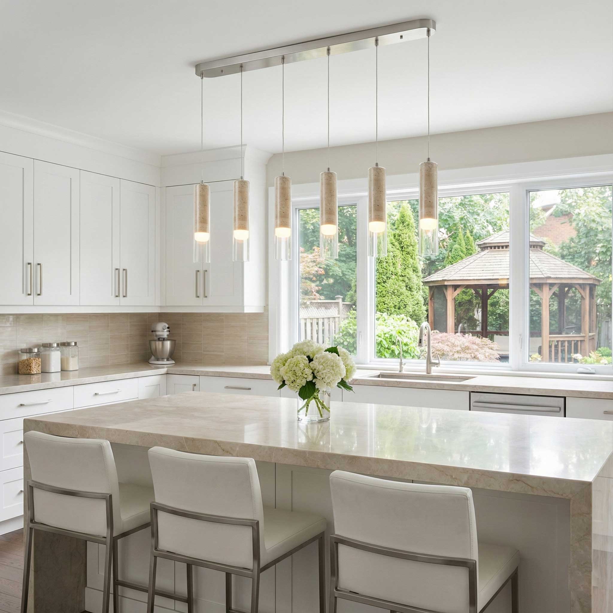 Suspension ZARA en nickel brossé et travertin — AC5106BN — Luminaire Expert