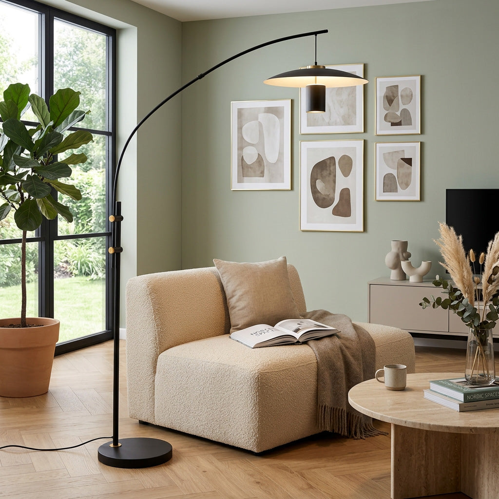 Lampe de plancher SLEY en noir et laiton — FL6601-BLK/BRS — Luminaire Expert