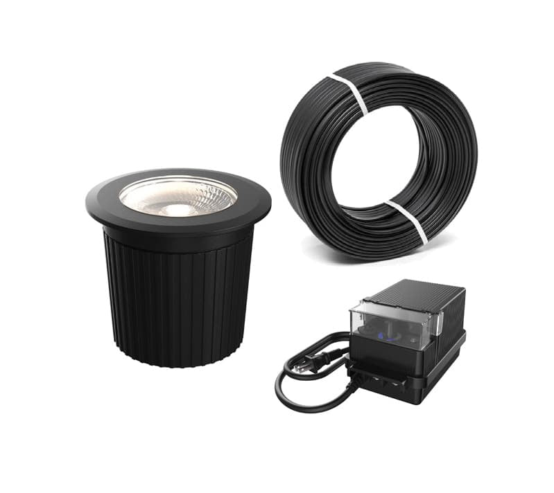 Ensemble Dals GRD2-CC-BK : luminaire encastré au sol, câble basse tension 50 pi LCBL-50-16 et transformateur 60 W LTRP-60-BK, fini noir