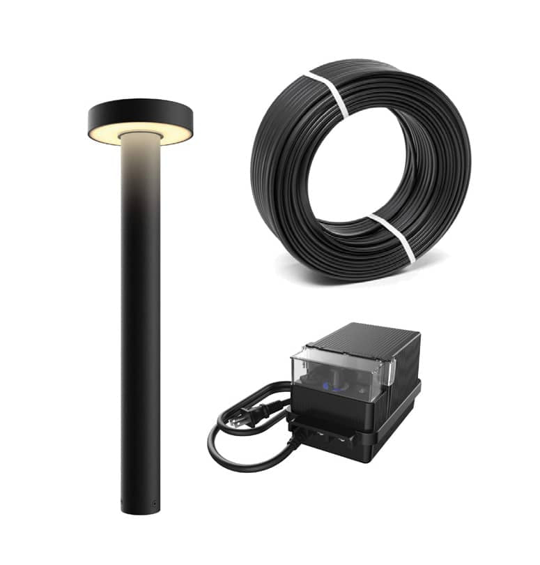 Ensemble Dals LPP20-CC-BK : luminaire paysager extérieur, câble basse tension 50 pi LCBL-50-16 et transformateur 60 W LTRP-60-BK, fini noir